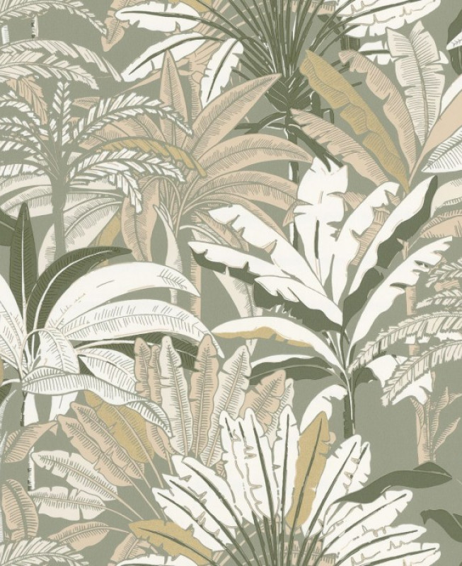 Caselio Wallpaper - Evasion - Khaki Green, Beige & Gold