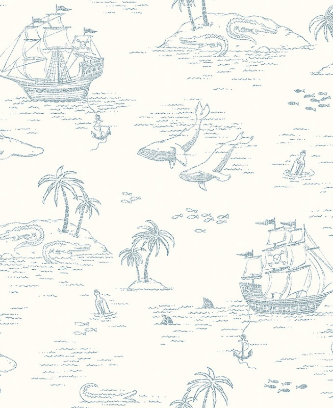 Boras Tapeter Wallpaper - Treasure Island - Blue on White