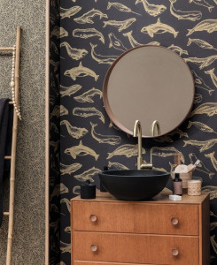 Caselio Wallpaper - Whale Done - Black & Gold