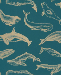 Caselio Wallpaper - Whale Done - Night Blue & Gold