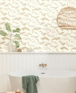 Caselio Wallpaper - Whale Done - White & Gold