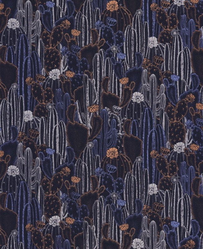 Casadeco Wallpaper - Cactaceae - Dark Blue & Black