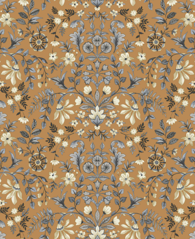 Cristiana Masi Wallpaper - Camel, Gray - Fiori Country 12327