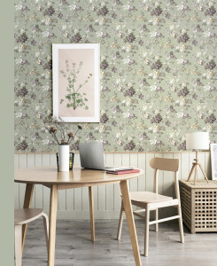 Cristiana Masi Wallpaper - Green and Beige - Fiori Country 12361