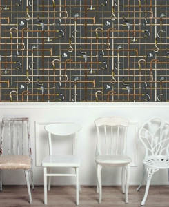 Fornasetti Senza Tempo Wallpaper - Bastoni - Charcoal