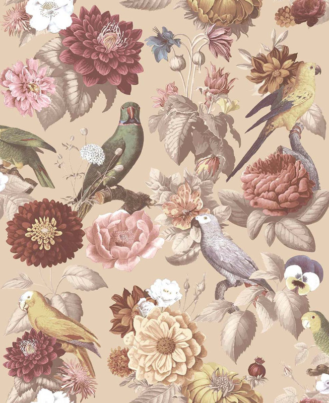 Cristiana Masi Wallpaper - Green, Taupe, Pink -  Botany House 15548