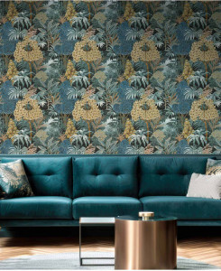 Cristiana Masi Wallpaper - Green, Gray, Taupe, Red -  Botany House 15577