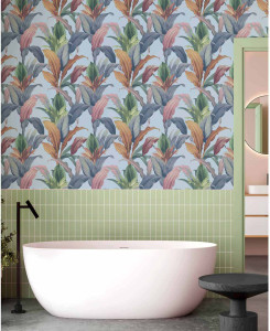 Cristiana Masi Wallpaper - Green, Gray, Taupe, Red -  Botany House 15577