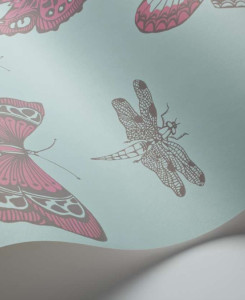 Carta da Parati Cole & Son - Butterflies & Dragonflies - Blu & Rosa