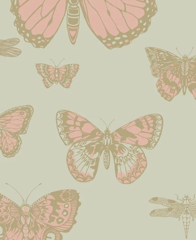 Cole & Son Wallpaper - Butterflies & Dragonflies - Green & Pink