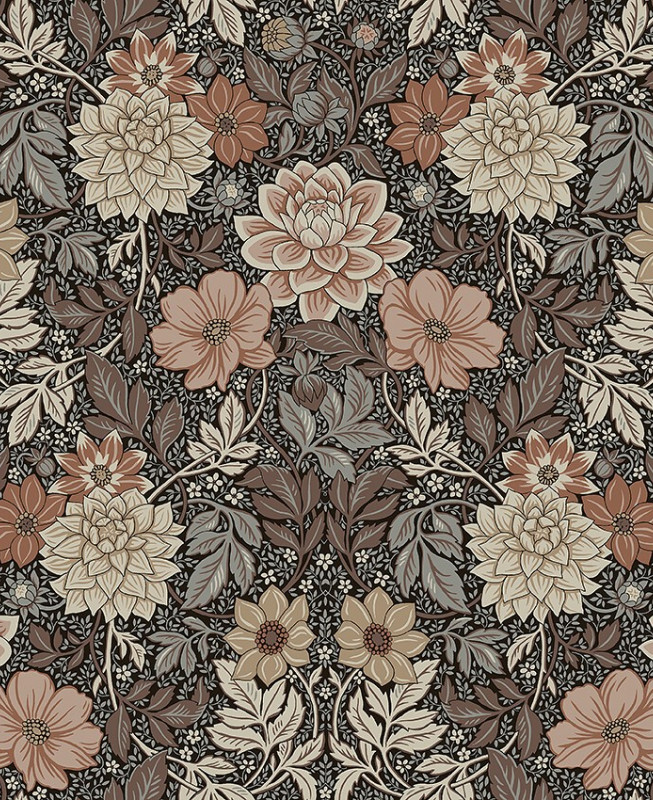 Boras Tapeter Wallpaper - Dahlia Garden - Brown, Pink, Beige & Black