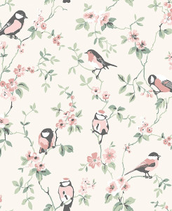 Boras Tapeter Wallpaper - Falsterbo Birds - Pink, Green & Black