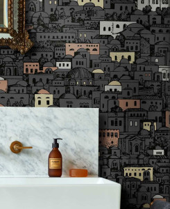 Fornasetti Senza Tempo Wallpaper - Mediterranea - Charcoal & Metallics