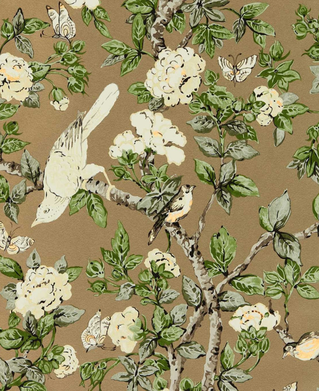 Sanderson Wallpaper - Caverley - Gold, Beige & Green