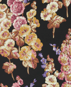 Sanderson Wallpaper - Holly Hocks - Black, Pink & Yellow