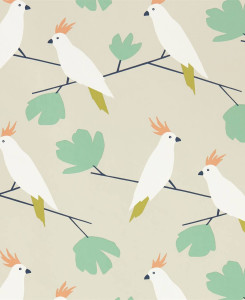 Carta da Parati Scion - Love Birds - Beige, Bianco & Verde