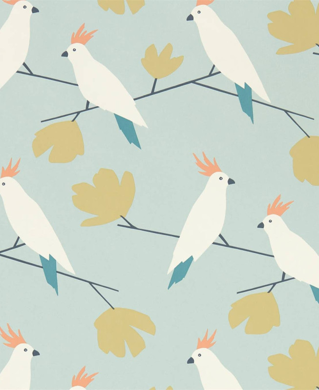Scion Wallpaper - Love Birds - Blue, White & Yellow