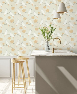 Scion Wallpaper - Love Birds - Beige, White & Orange
