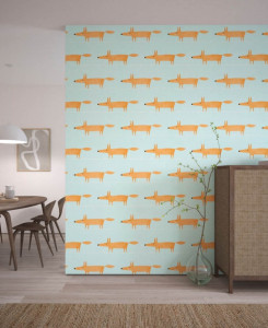 Scion Wallpaper - Mr. Fox - Light Blue & Orange