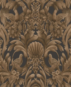 Cole & Son Wallpaper - Gibbons Carving - Metallic Bronze on Charcoal
