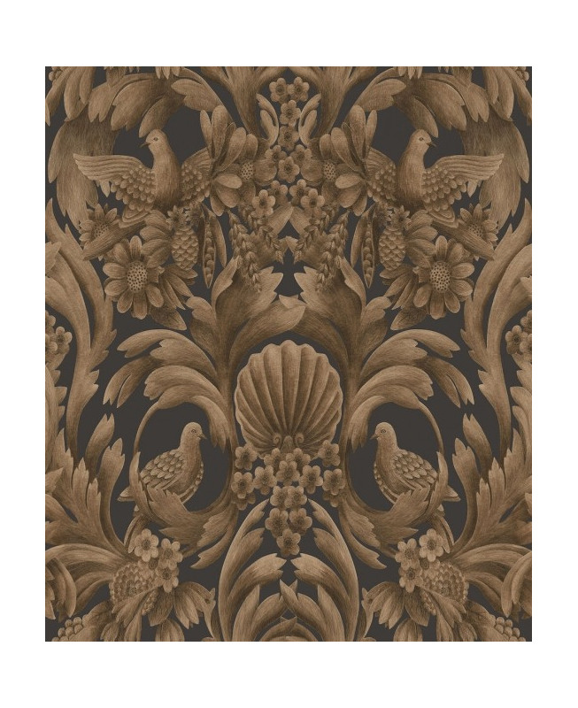 Cole & Son Wallpaper - Gibbons Carving - Metallic Bronze on Charcoal