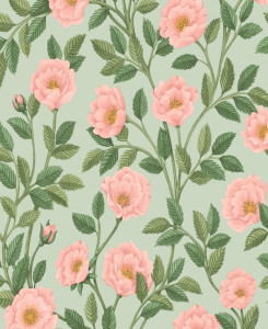 Cole & Son Wallpaper - Hampton Roses - Rose & Leaf Green on Light Green background