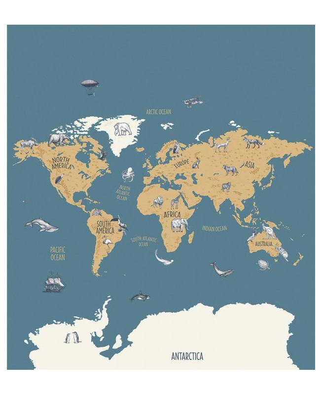 Caselio Wallpanel - World Map - Blue